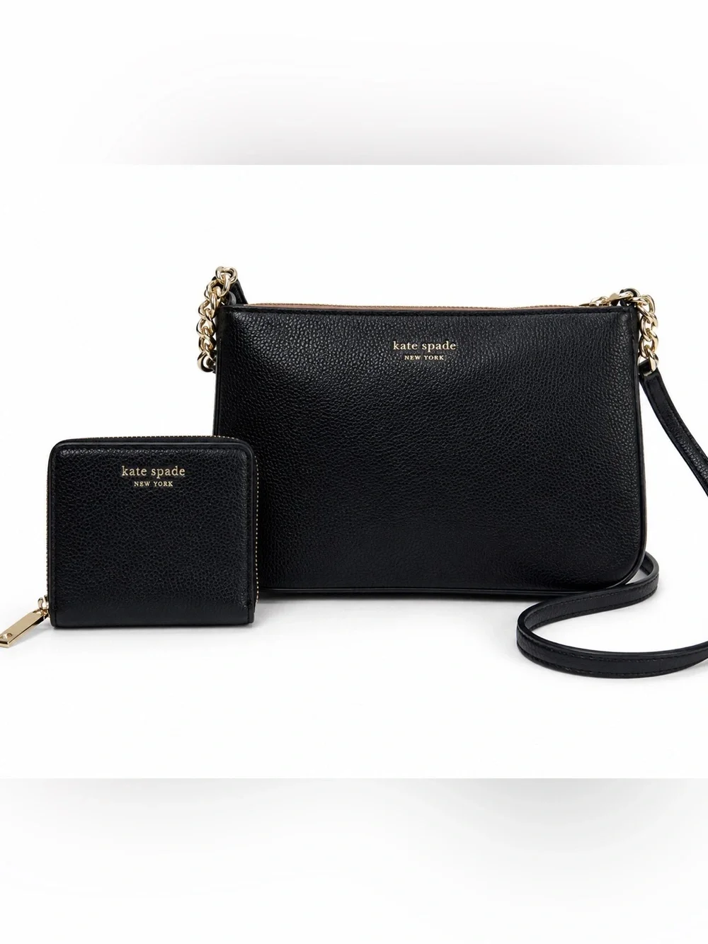 Kate Spade New York Black Pebbled Leather Shoulder Bag & Wallet Set Classic